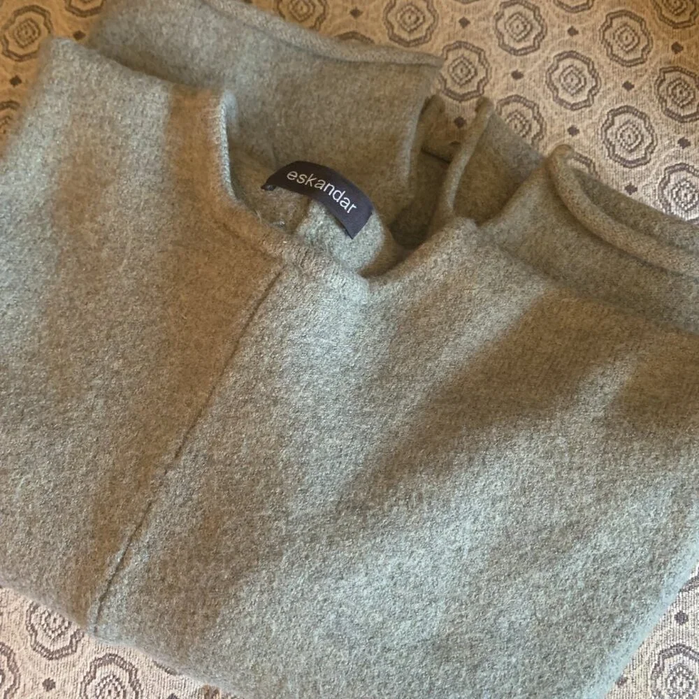 Green O/S Wool eskandar Crewneck Sweater with 3/4 sleeves - Picture 8 of 10